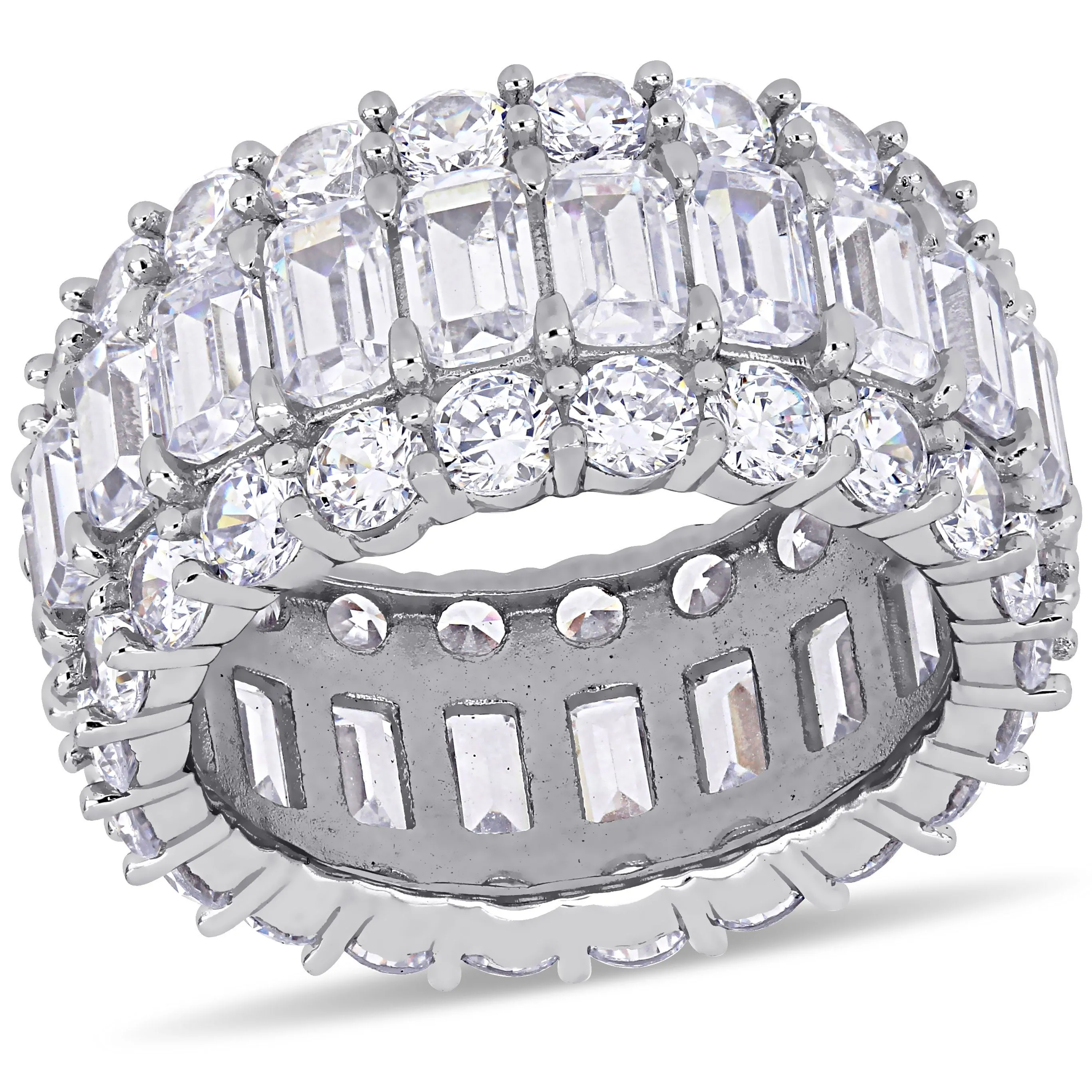 Miadora 19 CT TGW Emerald and Round-Cut Cubic Zirconia Multi-Row Full-Eternity Band in Sterling Silver sold by Zulily