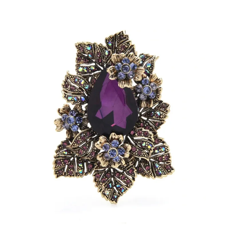 Don't AsK Goldtone & Purple Teardrop And Floral Brooch sold by Zulily