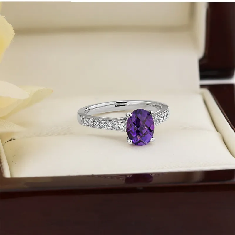 Auriya 3/4ct Fancy Oval Purple Amethyst and Diamond Engagement Ring 1/4ctw 14k Gold sold by Zulily