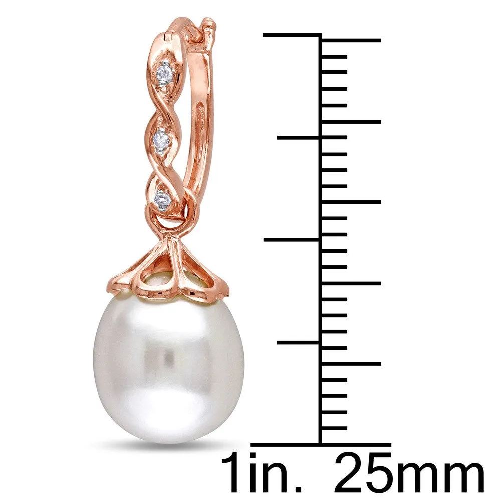 Miadora 10k Rose Gold Cultured Freshwater Pearl and Diamond Accent Dangle Earrings (9-9.5 mm) sold by Zulily product image thumbnail 2