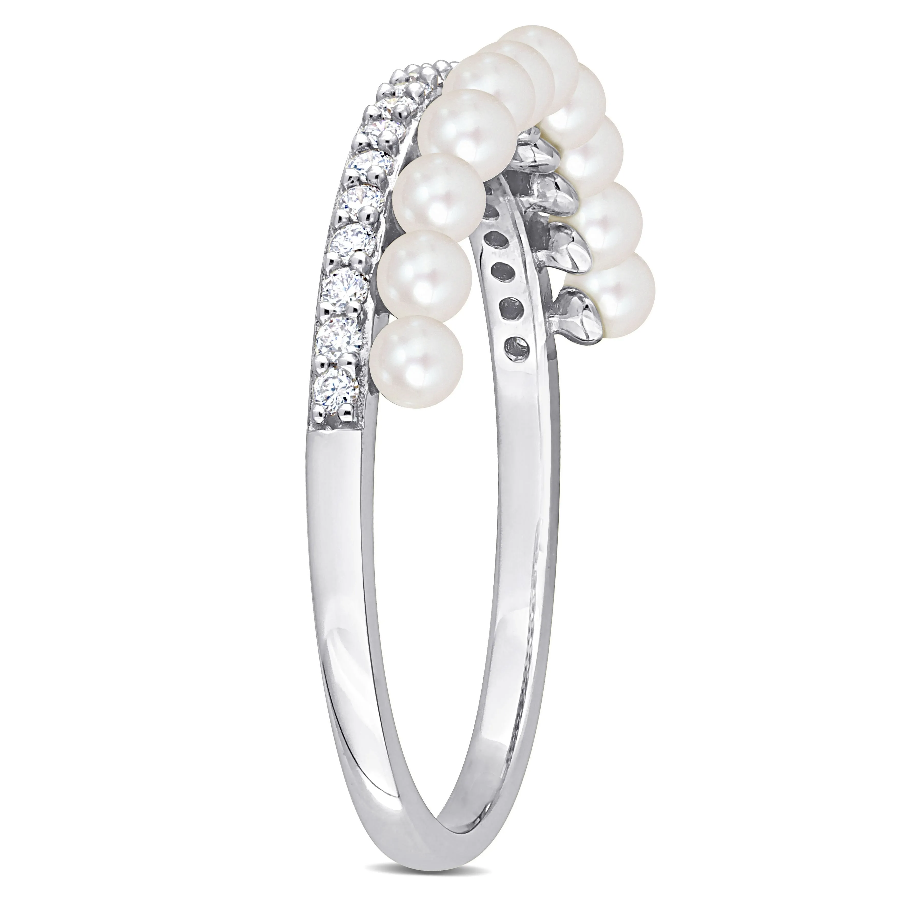 Miadora White Cultured Freshwater Pearl and 1/6ct TDW Diamond Eternity Ring in 14k White Gold sold by Zulily product image thumbnail 3