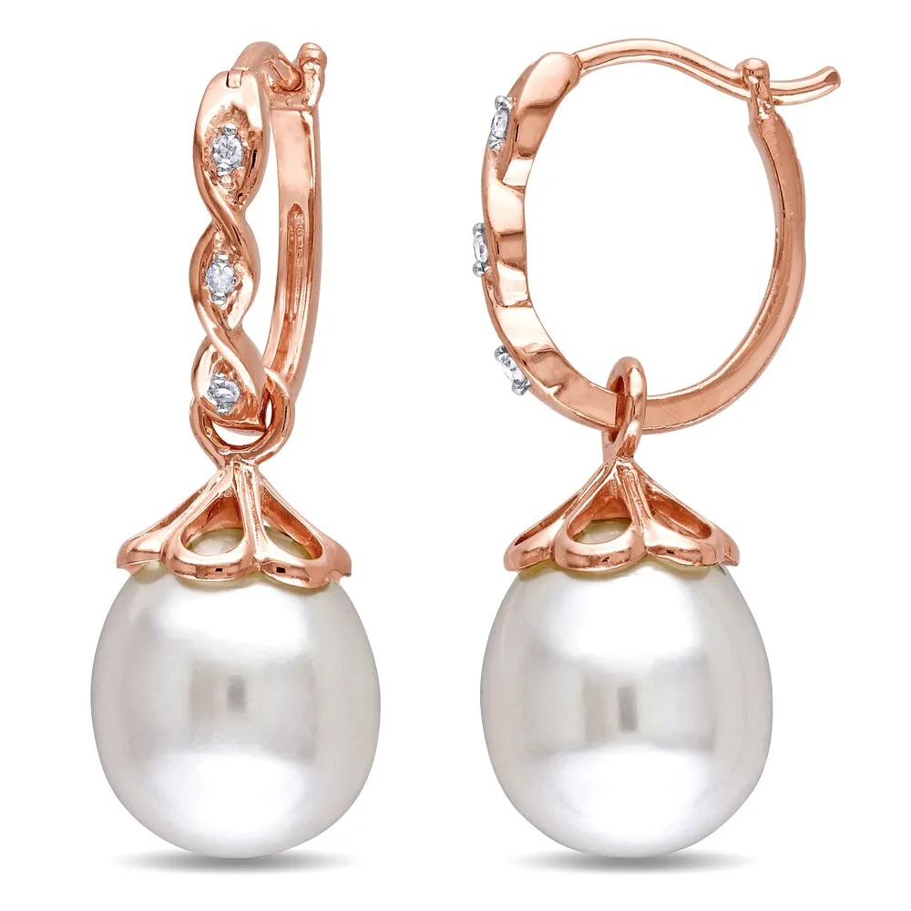 Miadora 10k Rose Gold Cultured Freshwater Pearl and Diamond Accent Dangle Earrings (9-9.5 mm) sold by Zulily