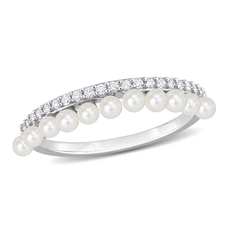 Miadora White Cultured Freshwater Pearl and 1/6ct TDW Diamond Eternity Ring in 14k White Gold sold by Zulily