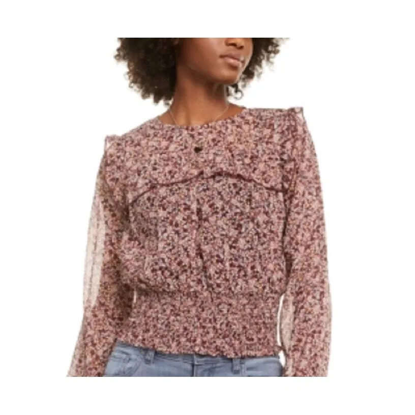 Love Fire Women's Printed Smocked Top Burgundy floral Size X-Small sold by Zulily product image thumbnail 2