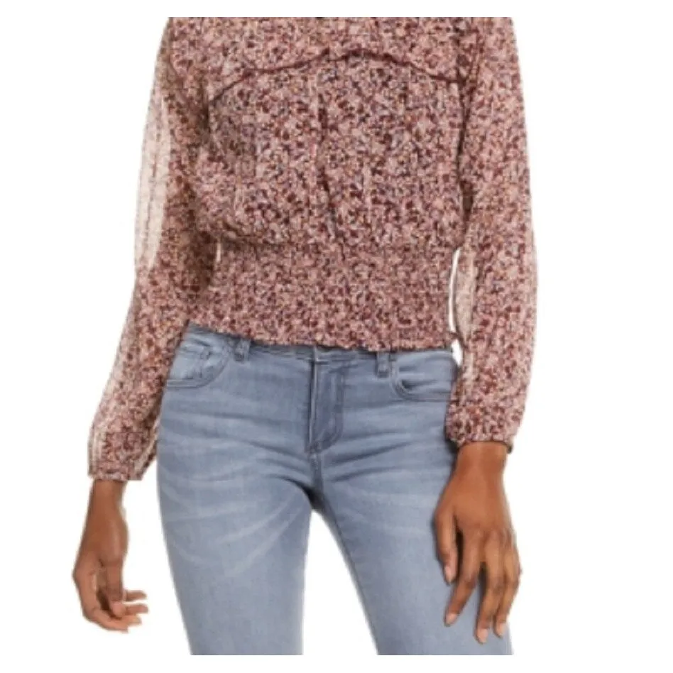 Love Fire Women's Printed Smocked Top Burgundy floral Size X-Small sold by Zulily product image thumbnail 3
