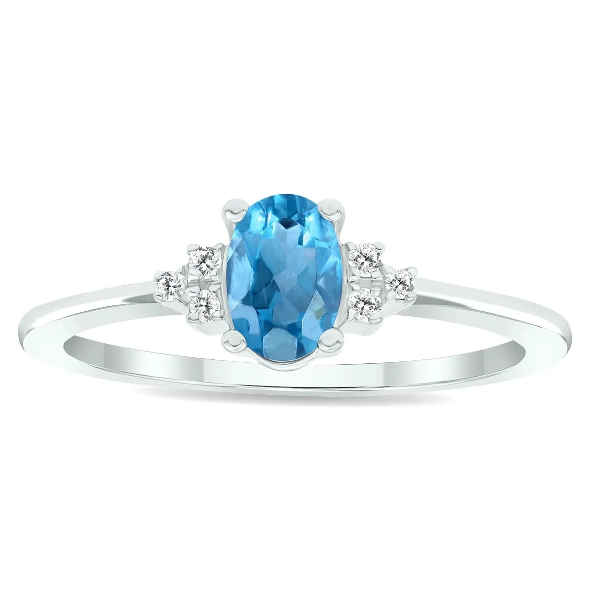 Women's Blue Topaz and Diamond Half Moon Ring in 10K White Gold sold by Zulily