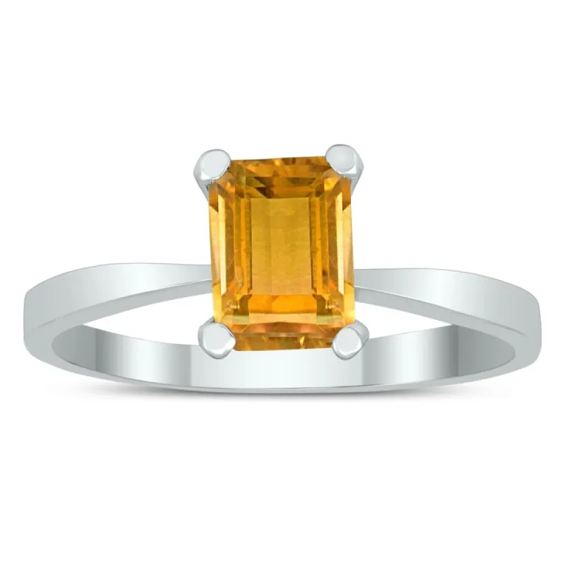 Emerald Shaped 7X5MM Citrine Solitaire Ring in 10K White Gold sold by Zulily