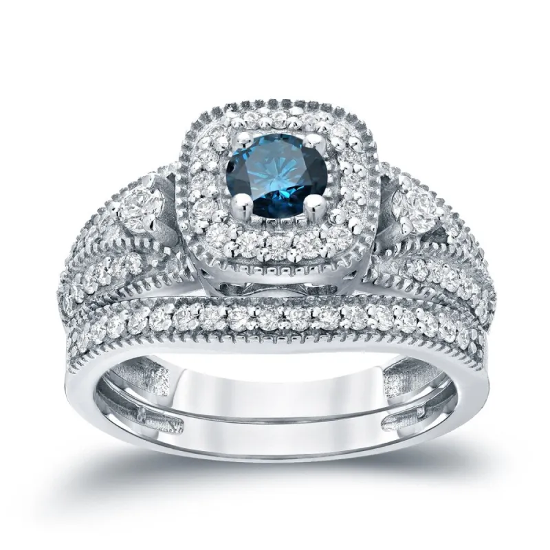 Auriya Vintage Milgrain 3/4ctw Round Halo Blue Diamond Engagement Ring Set 14k Gold sold by Zulily