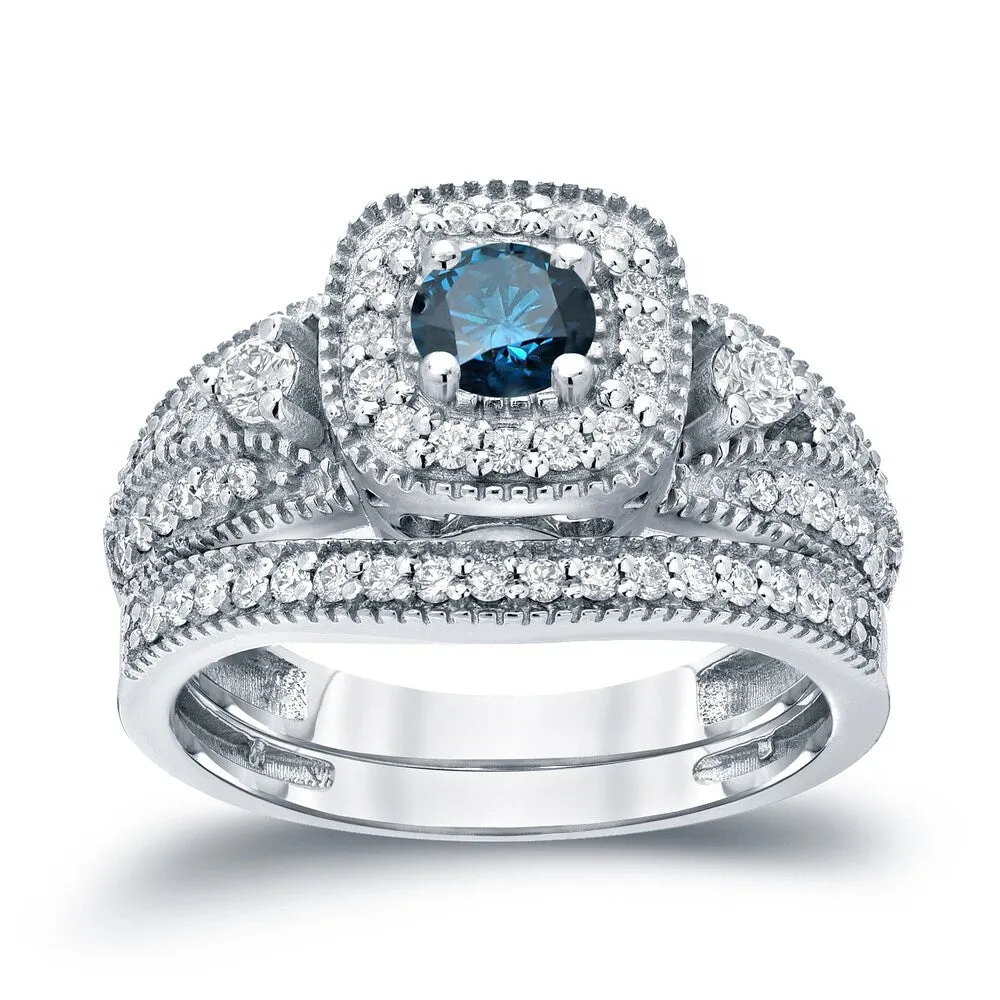 Auriya Vintage Milgrain 3/4ctw Round Halo Blue Diamond Engagement Ring Set 14k Gold sold by Zulily