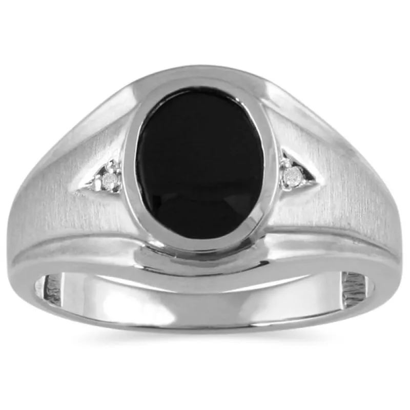 Men's Onyx and Diamond Ring in 10K White Gold sold by Zulily