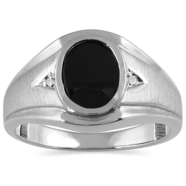 Men's Onyx and Diamond Ring in 10K White Gold sold by Zulily