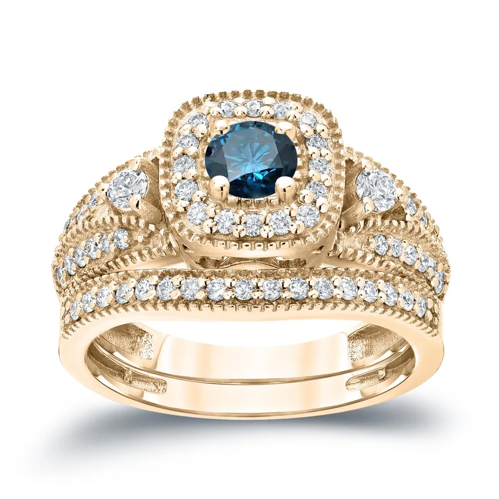 Auriya Vintage Milgrain 3/4ctw Round Halo Blue Diamond Engagement Ring Set 14k Gold sold by Zulily product image thumbnail 2