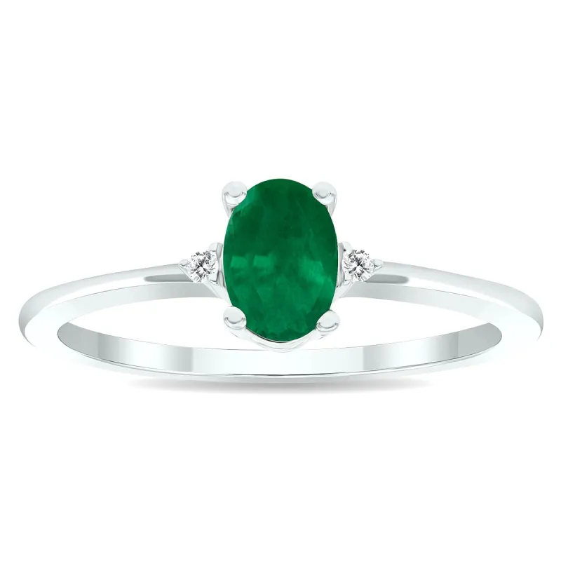 Women's Emerald and Diamond Classic Band in 10K White Gold sold by Zulily