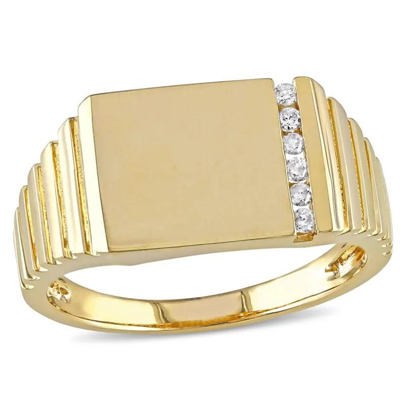 Miadora 1/10 CT TW Diamond Mens Signet Ring in 10k Yellow Gold sold by Zulily