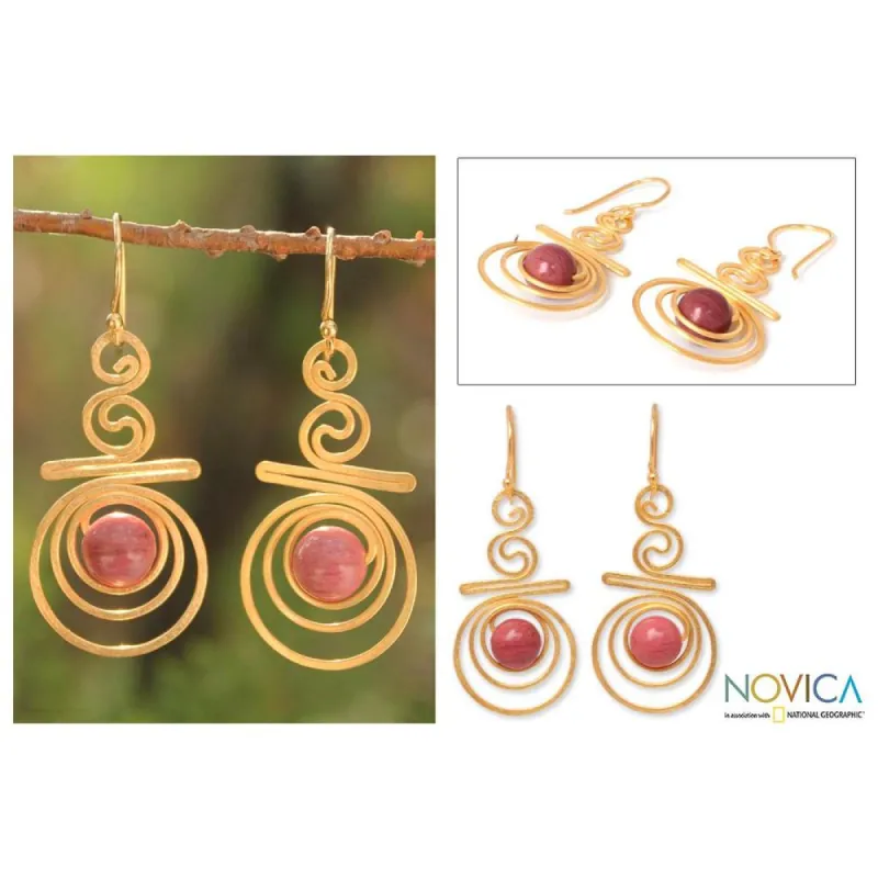 Gold Overlay 'Follow The Dream' Rhodonite Dangle Earrings - Pink sold by Zulily