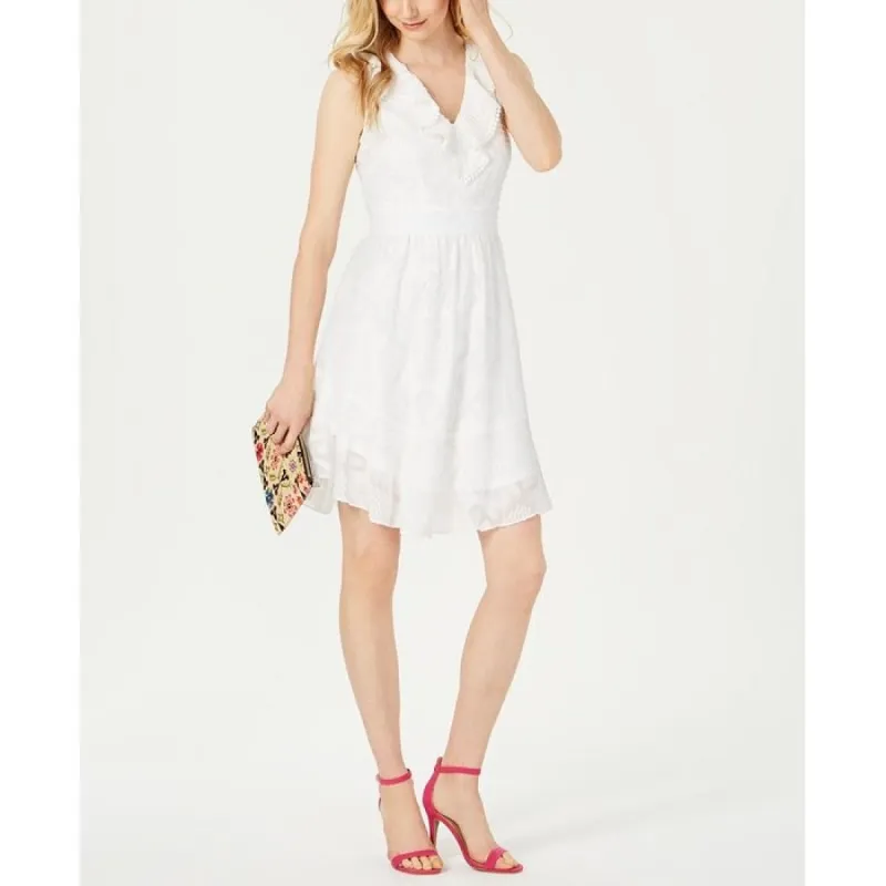 Julia Jordan Women's Ruffle Trim a Line Dress White Size 4 sold by Zulily
