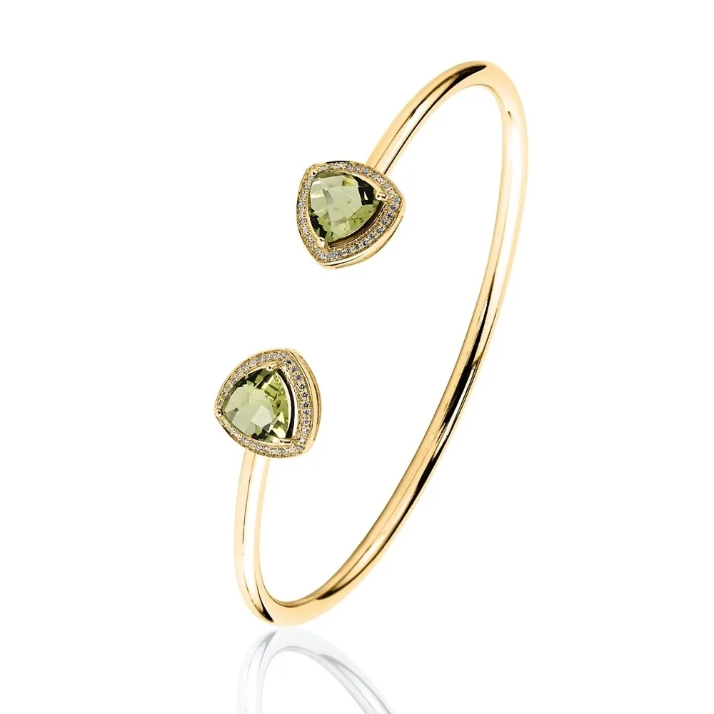 Auriya 2 3/4ct Trillion-Cut Lemon Green Quartz Gold over Silver Bangle Bracelet with Diamond Accents sold by Zulily product image thumbnail 5