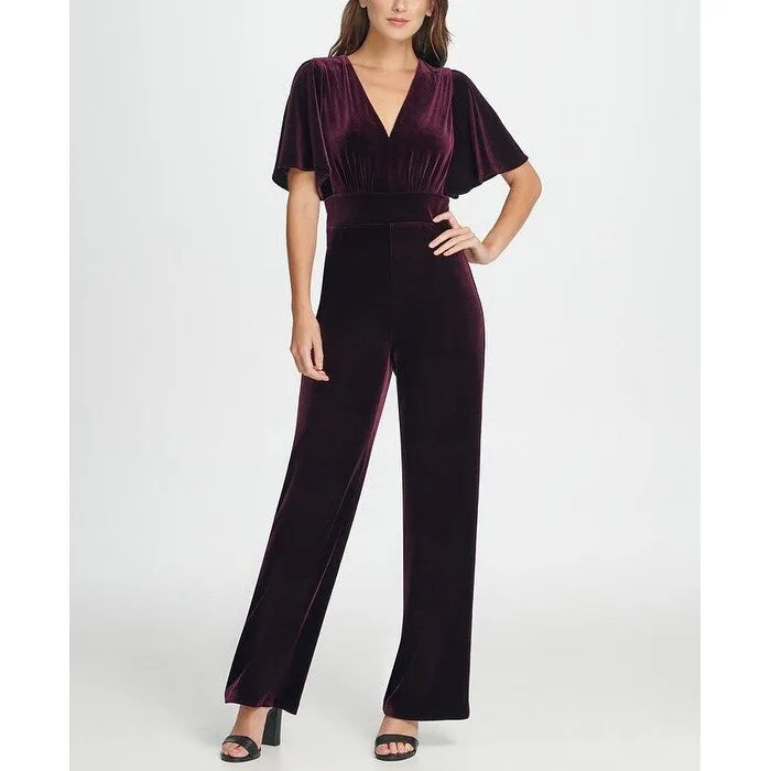 DKNY Women's Zippered Bell Sleeve V Neck Wide Leg Party Jumpsuit Purple Size 10 sold by Zulily