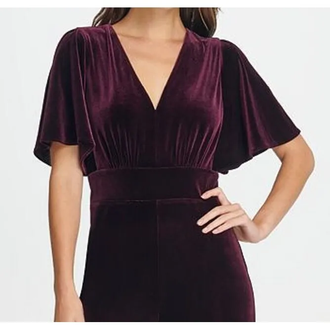 DKNY Women's Zippered Bell Sleeve V Neck Wide Leg Party Jumpsuit Purple Size 10 sold by Zulily product image thumbnail 3