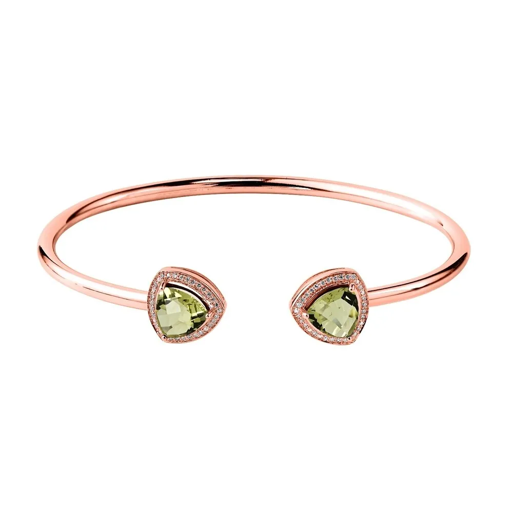 Auriya 2 3/4ct Trillion-Cut Lemon Green Quartz Gold over Silver Bangle Bracelet with Diamond Accents sold by Zulily product image thumbnail 3