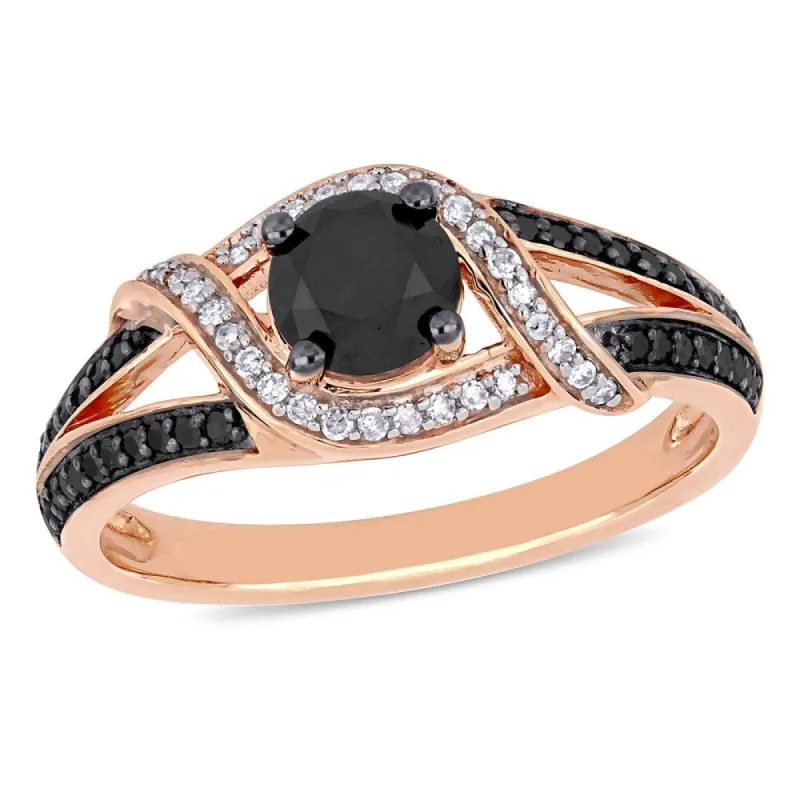 Miadora 10k Rose Gold with Black Rhodium 1ct TDW Black and White Diamond Crossover Engagement Ring sold by Zulily