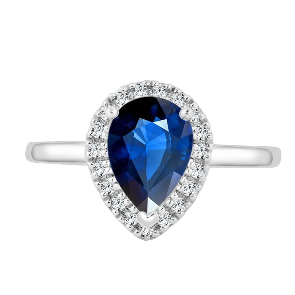 Auriya 1 1/2ct Pear Blue Sapphire Halo Diamond Engagement Ring 1/6ctw 14k Gold sold by Zulily product image thumbnail 4