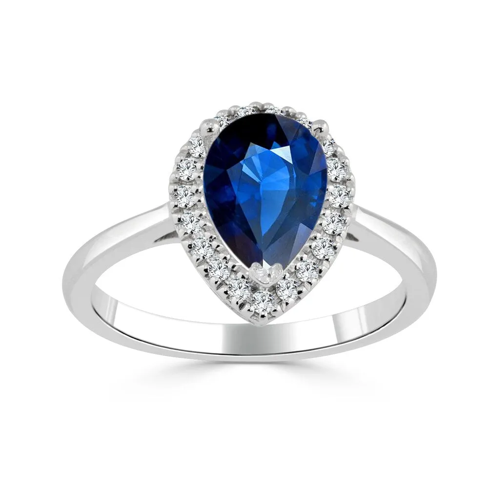 Auriya 1 1/2ct Pear Blue Sapphire Halo Diamond Engagement Ring 1/6ctw 14k Gold sold by Zulily