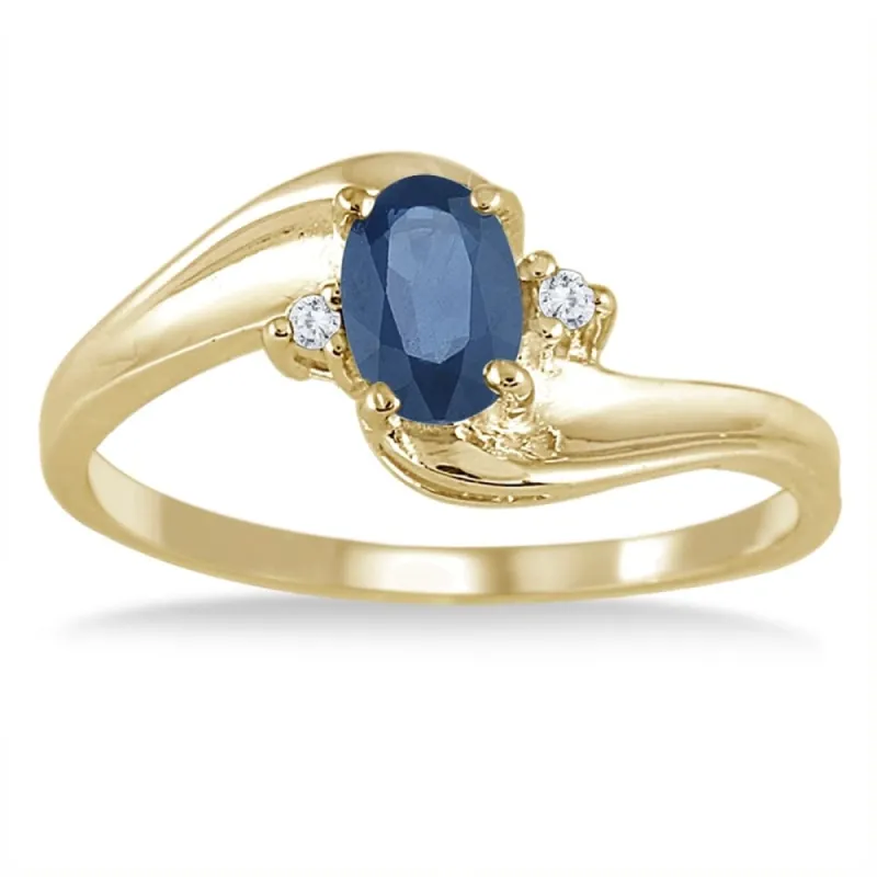Sapphire Gemstone and Diamond Wave Ring 14k Yellow Gold sold by Zulily