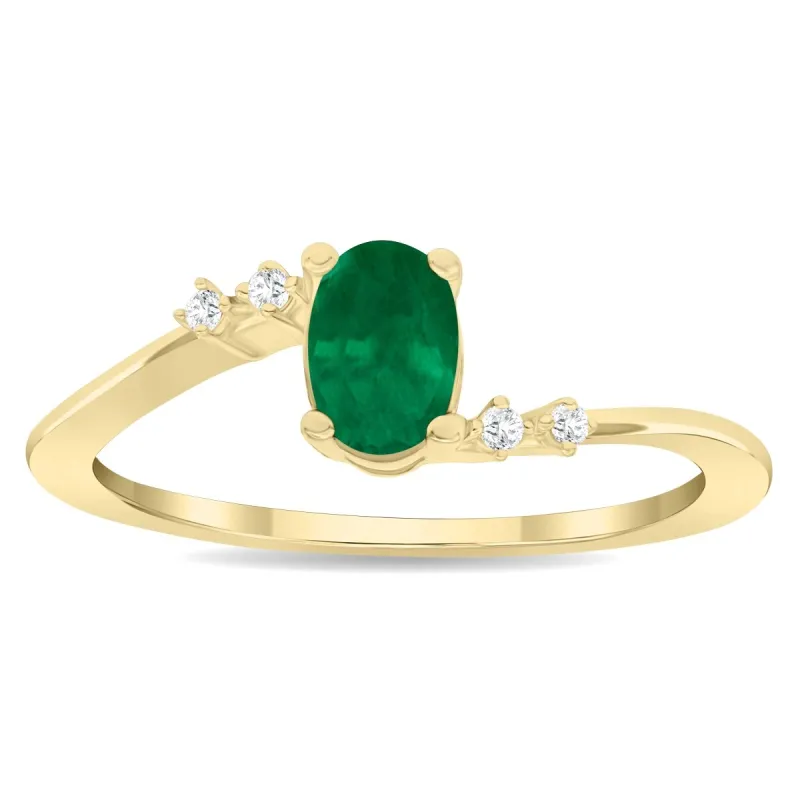 Women's Oval Shaped Emerald and Diamond Tierra Ring in 10K Yellow Gold sold by Zulily