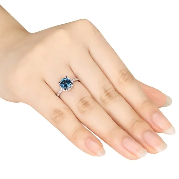 Miadora 10k White Gold 1 3/5ct TGW Blue Topaz and Diamond Halo Ring sold by Zulily product image thumbnail 3
