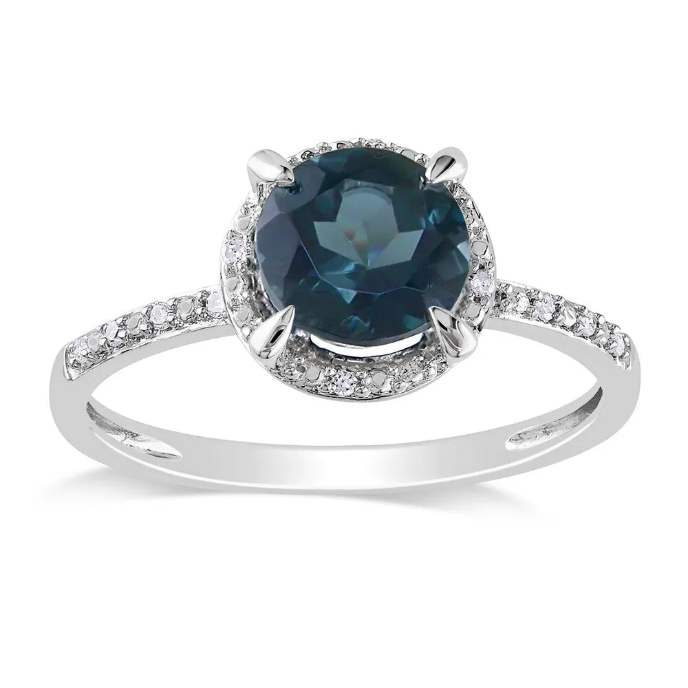Miadora 10k White Gold 1 3/5ct TGW Blue Topaz and Diamond Halo Ring sold by Zulily