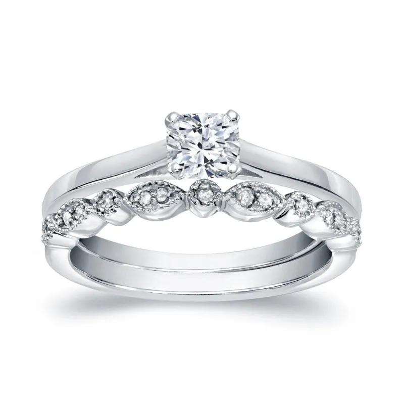 Auriya 14k Gold 1/2ctw Vintage Cushion-cut Solitaire Diamond Engagement Ring Set sold by Zulily