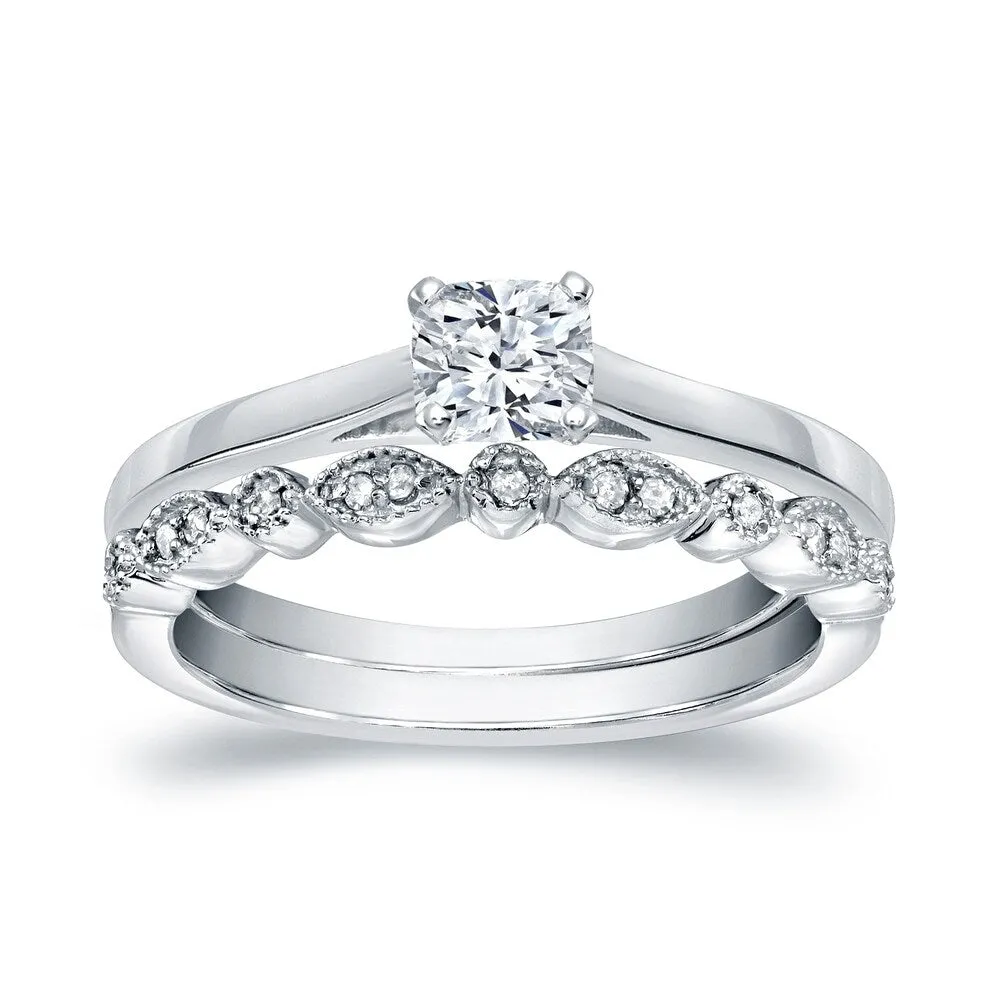 Auriya 14k Gold 1/2ctw Vintage Cushion-cut Solitaire Diamond Engagement Ring Set sold by Zulily