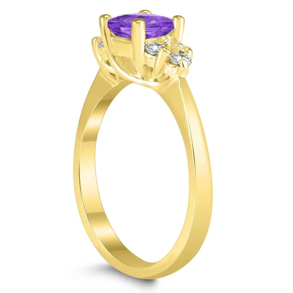 Princess Cut 5X5MM Amethyst and Diamond Duchess Ring in 10K Yellow Gold sold by Zulily product image thumbnail 2