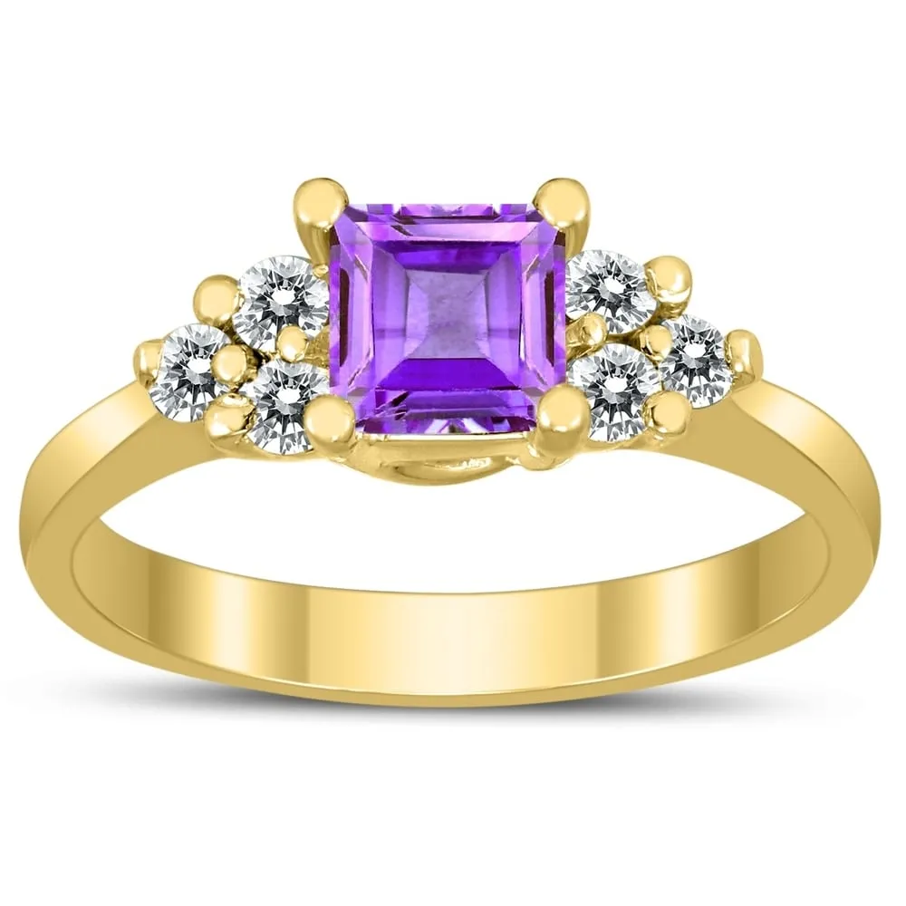 Princess Cut 5X5MM Amethyst and Diamond Duchess Ring in 10K Yellow Gold sold by Zulily