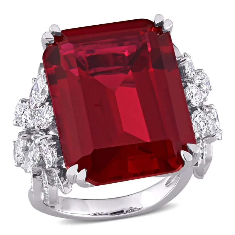 Miadora 27ct TGW Created Ruby and 1 3/4ct TW Multi-Shape Diamond Halo Ring in 14k White Gold made by Zulily