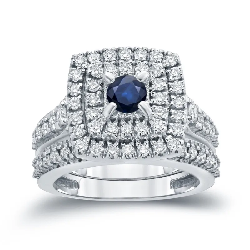 14k Gold 2/5ct Sapphire and 1 1/5ct TDW Diamond Halo Engagement Ring Set by Auriya sold by Zulily