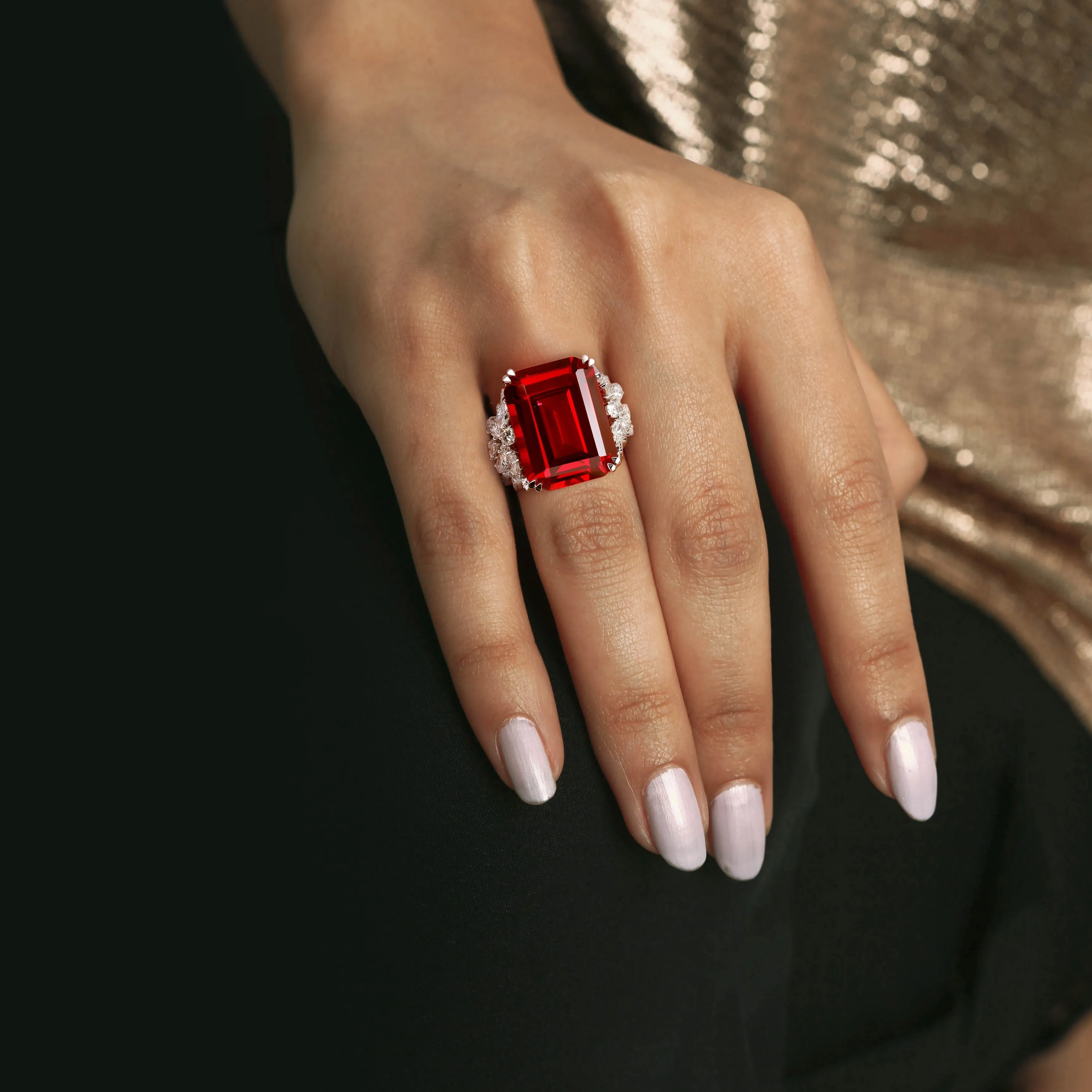 Miadora 27ct TGW Created Ruby and 1 3/4ct TW Multi-Shape Diamond Halo Ring in 14k White Gold sold by Zulily product image thumbnail 5