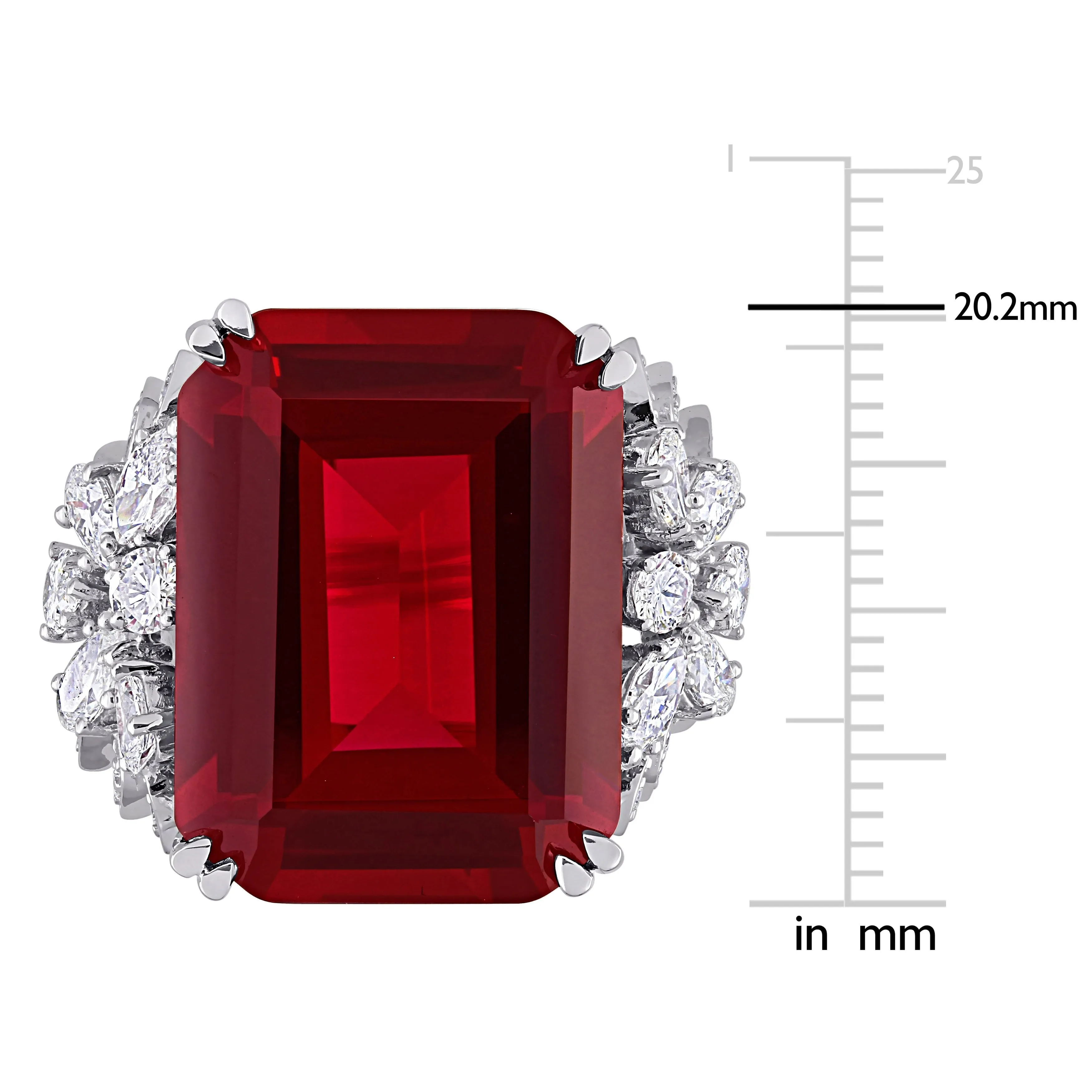 Miadora 27ct TGW Created Ruby and 1 3/4ct TW Multi-Shape Diamond Halo Ring in 14k White Gold sold by Zulily product image thumbnail 3