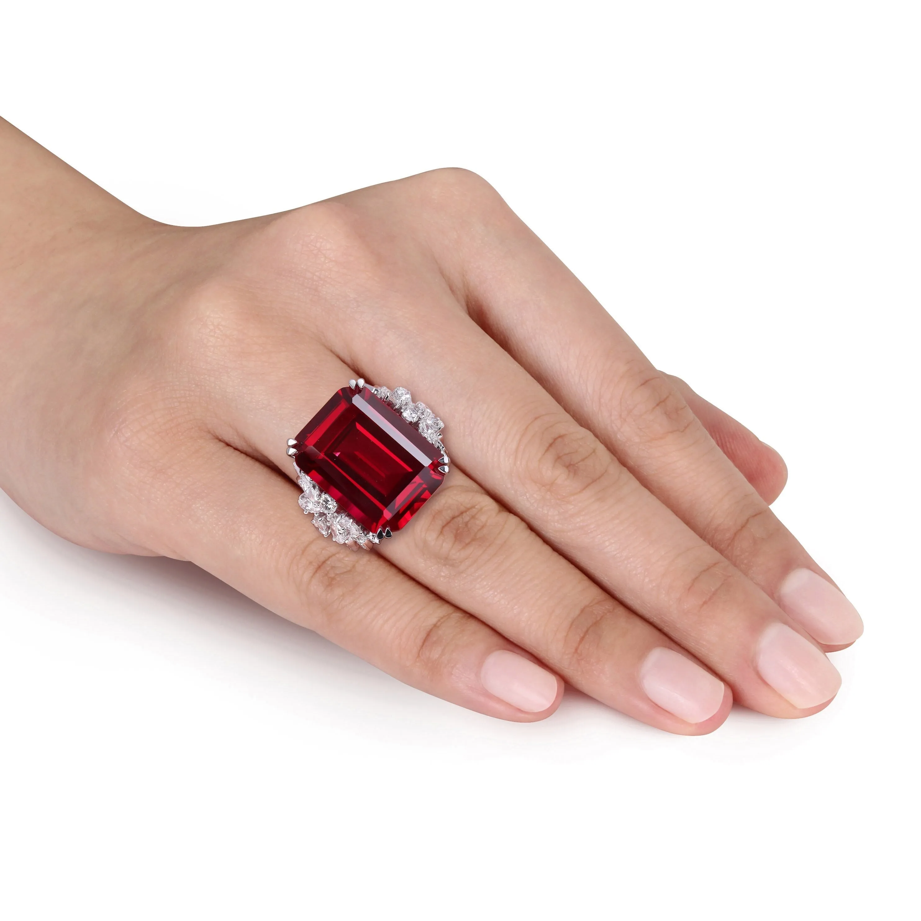 Miadora 27ct TGW Created Ruby and 1 3/4ct TW Multi-Shape Diamond Halo Ring in 14k White Gold sold by Zulily product image thumbnail 4