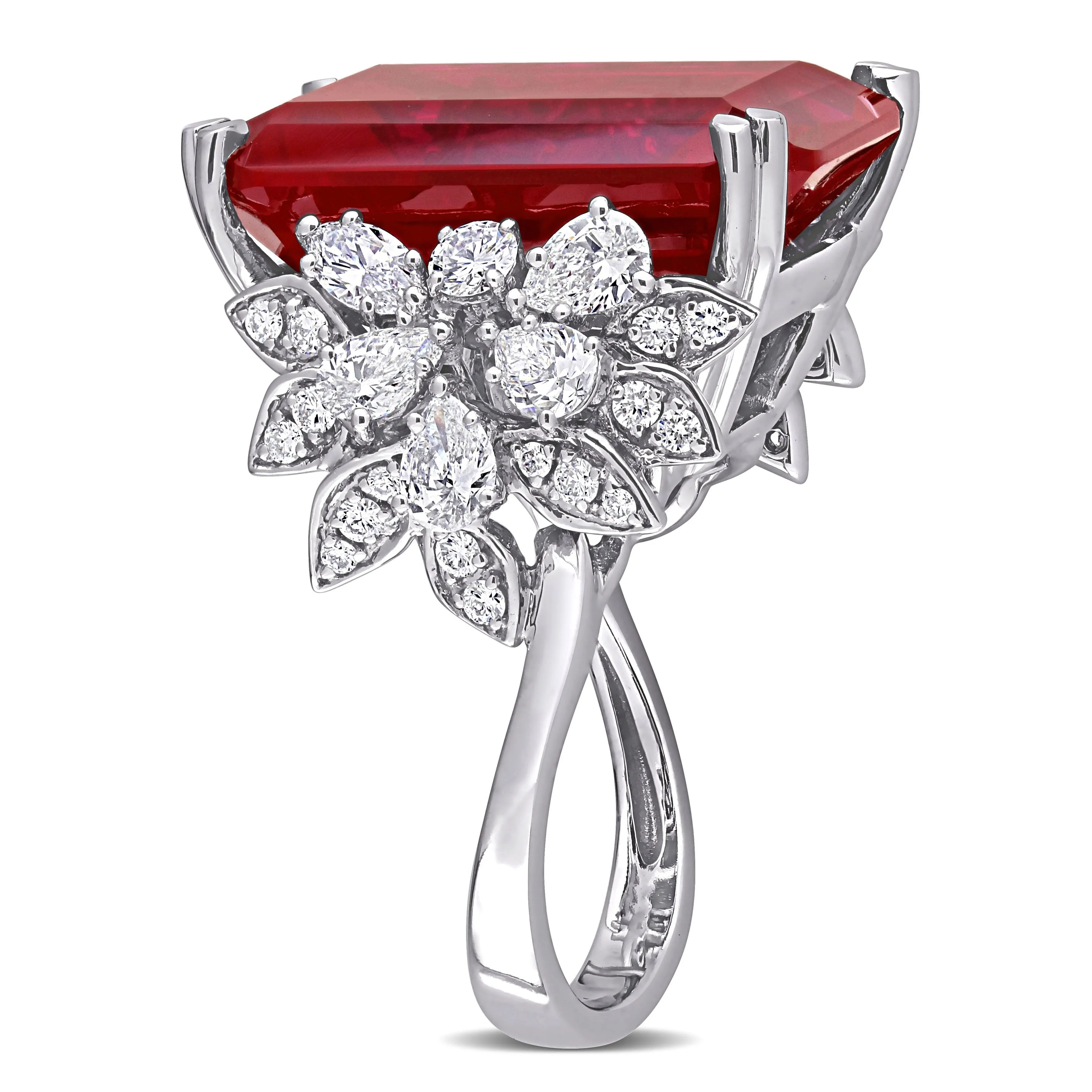 Miadora 27ct TGW Created Ruby and 1 3/4ct TW Multi-Shape Diamond Halo Ring in 14k White Gold sold by Zulily product image thumbnail 2