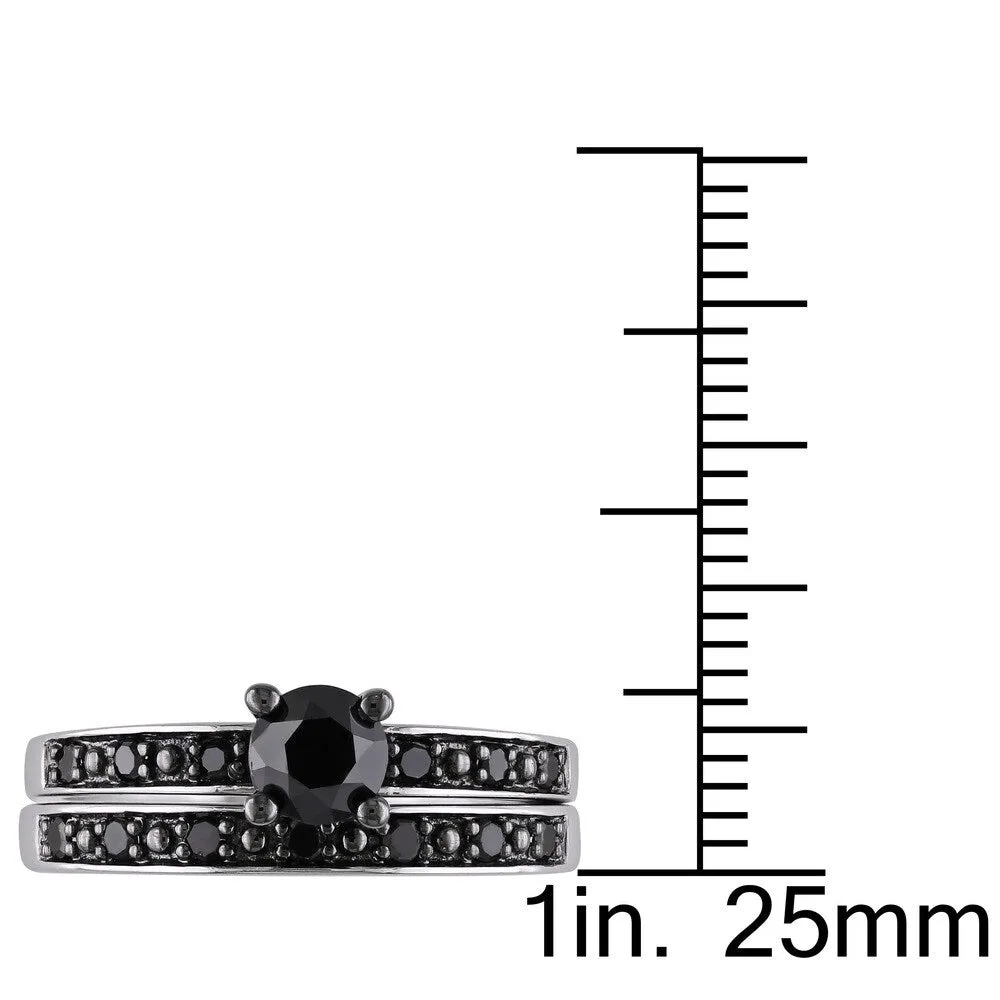 Miadora Silver and Black Rhodium-plated 1 CT Black Diamond TW Bridal Set Ring sold by Zulily product image thumbnail 4