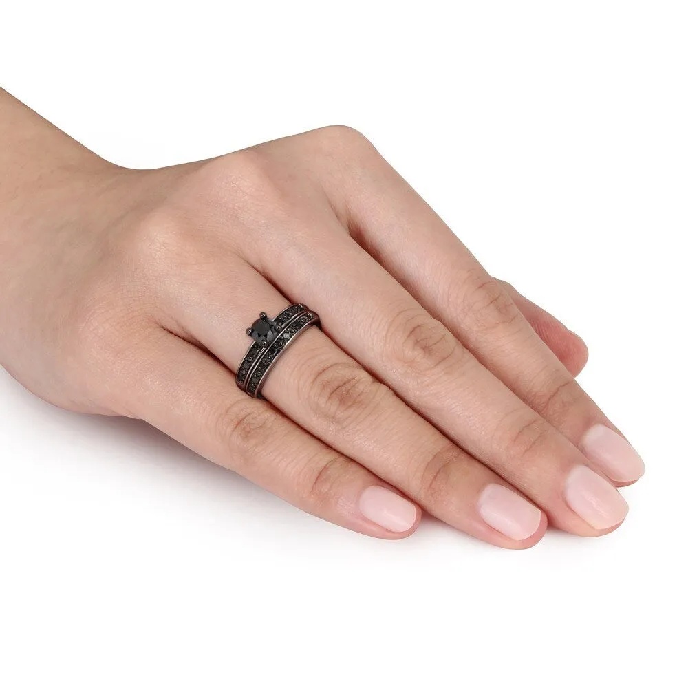 Miadora Silver and Black Rhodium-plated 1 CT Black Diamond TW Bridal Set Ring sold by Zulily product image thumbnail 2