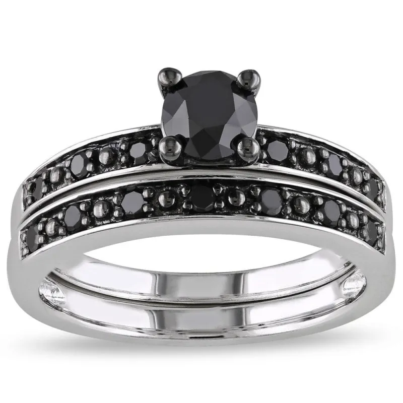 Miadora Silver and Black Rhodium-plated 1 CT Black Diamond TW Bridal Set Ring sold by Zulily