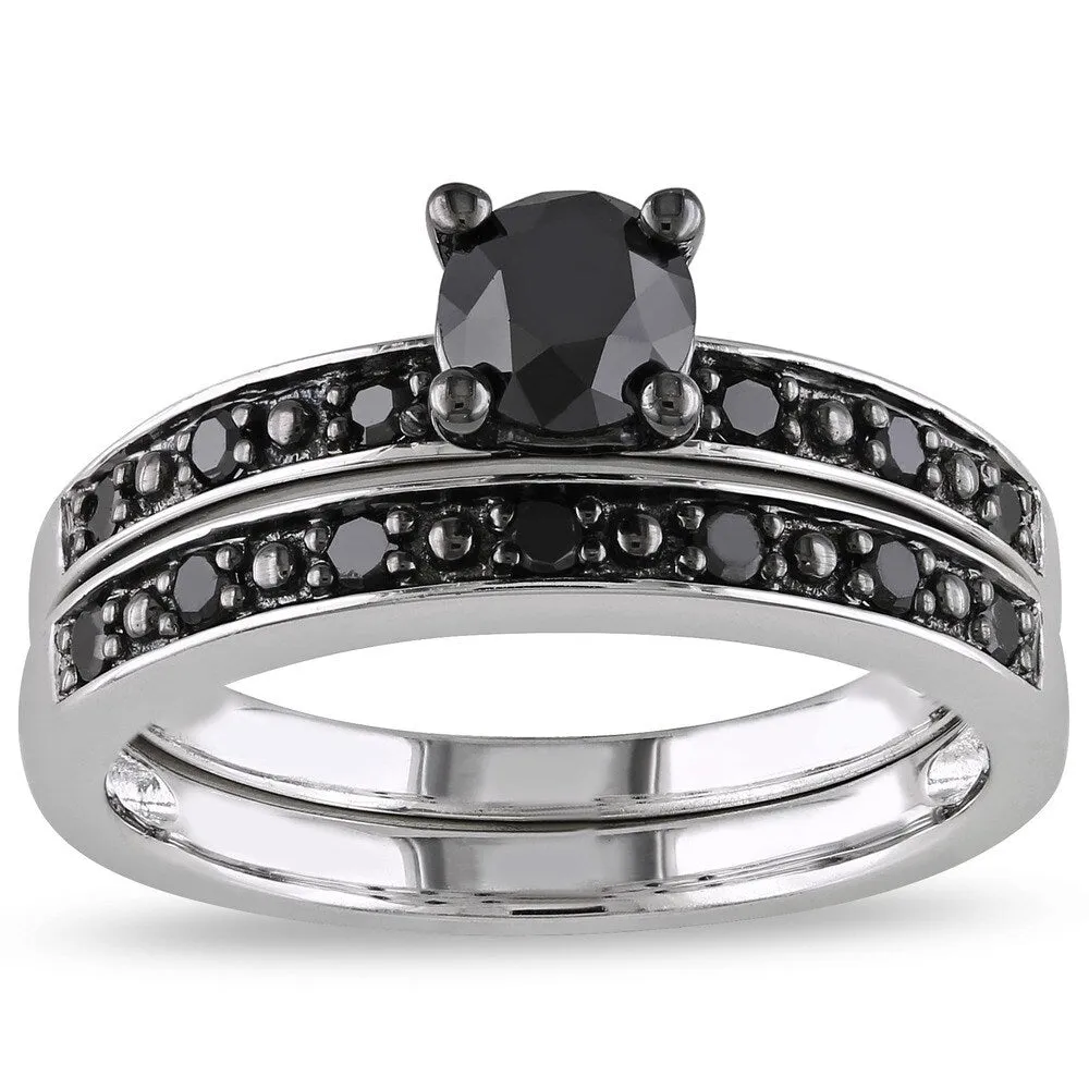 Miadora Silver and Black Rhodium-plated 1 CT Black Diamond TW Bridal Set Ring sold by Zulily