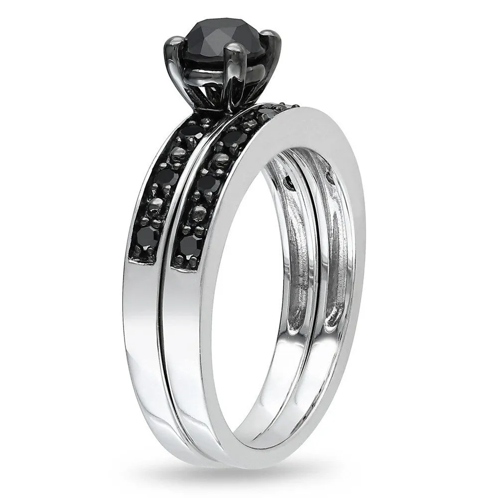 Miadora Silver and Black Rhodium-plated 1 CT Black Diamond TW Bridal Set Ring sold by Zulily product image thumbnail 3