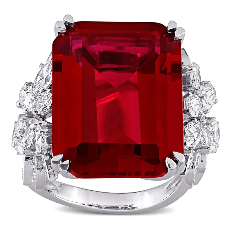 Miadora 14k White Gold 27ct TGW Created Ruby & 1 3/4ct TDW Multi-cut Diamond Cocktail Ring sold by Zulily