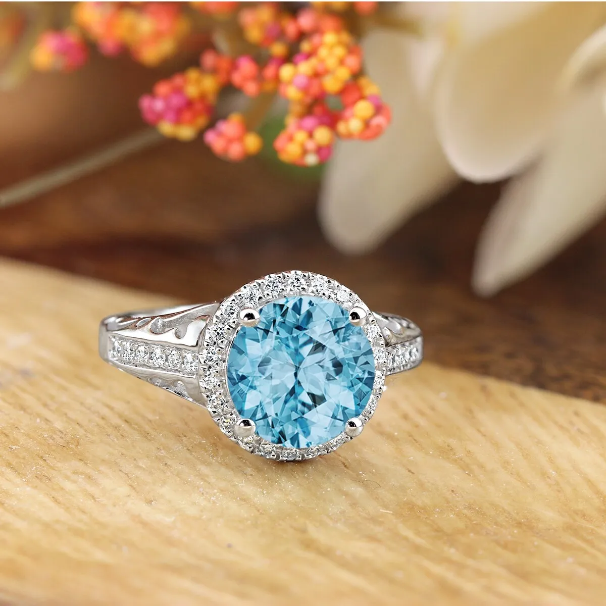 Auriya 2 5/8ct Fancy Round Sky Blue Topaz and Halo Diamond Engagement Ring 1/5ctw 14k Gold sold by Zulily