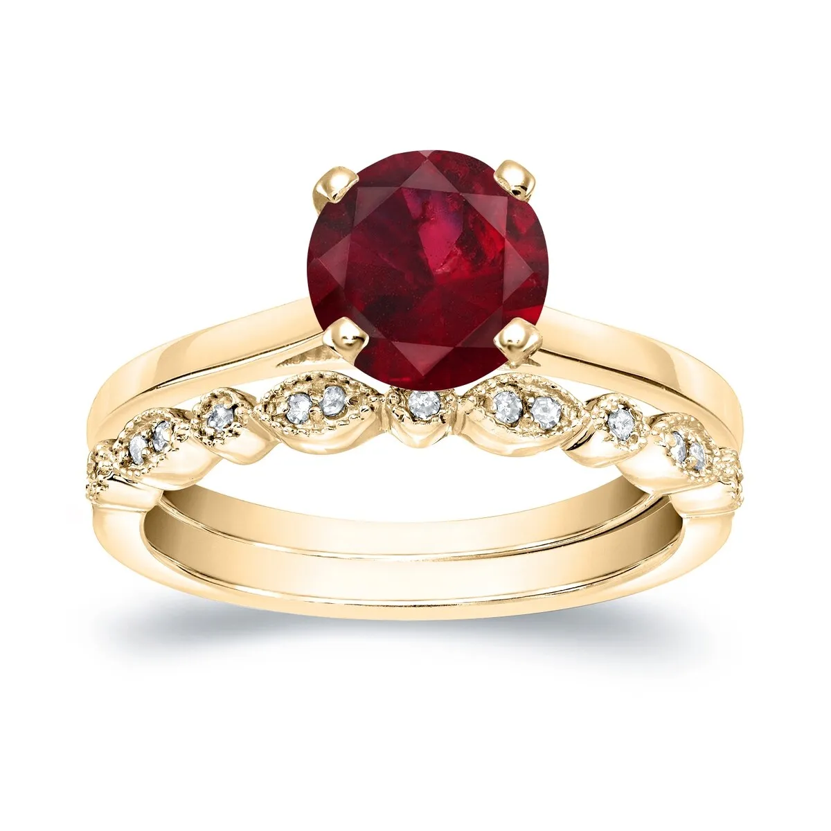 Auriya 14k Gold 1ctw Vintage Solitaire Ruby Engagement Ring Set 1/6ctw sold by Zulily product image thumbnail 2