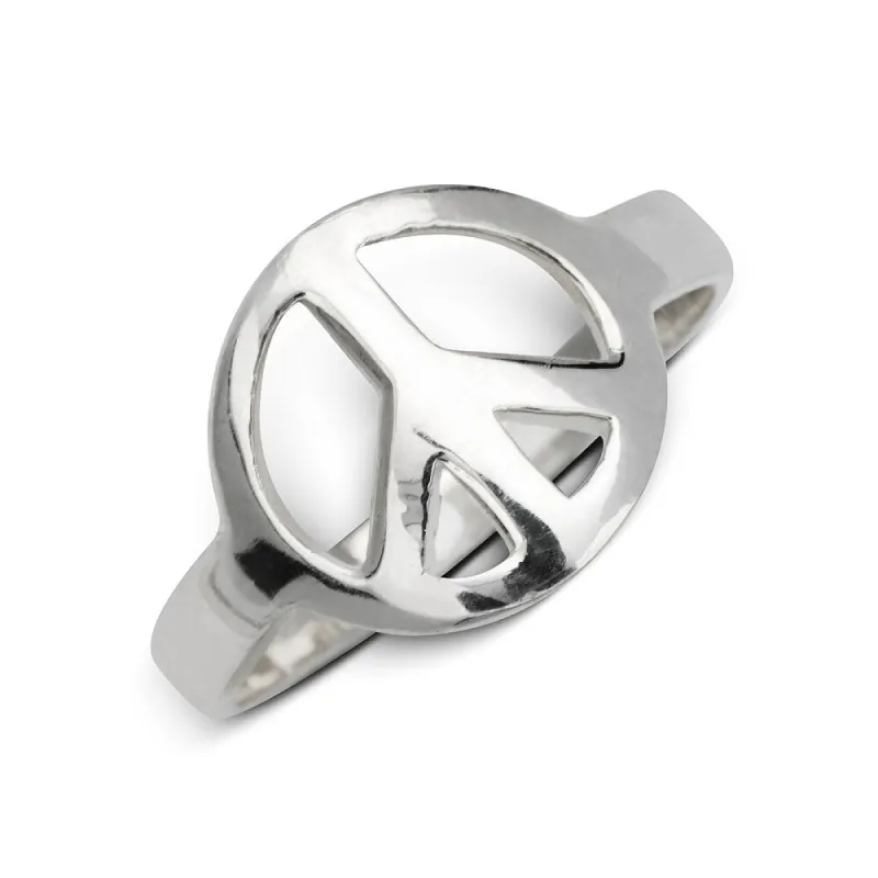 Sterling Silver Polished Open Peace Sign Band Ring - White sold by Zulily